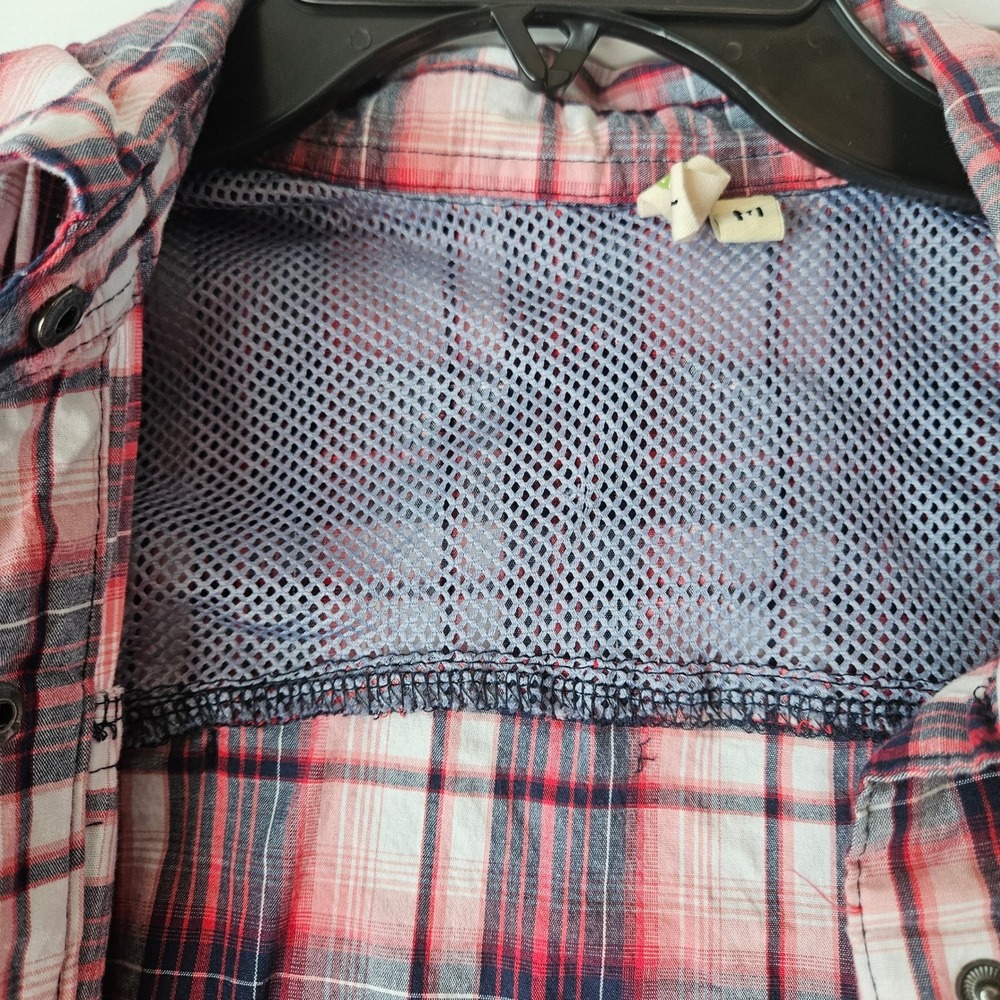 Dakini Vest Boyfriend Shirt Women Medium Red White Blue Plaid Vented Fishing - Picture 6 of 7